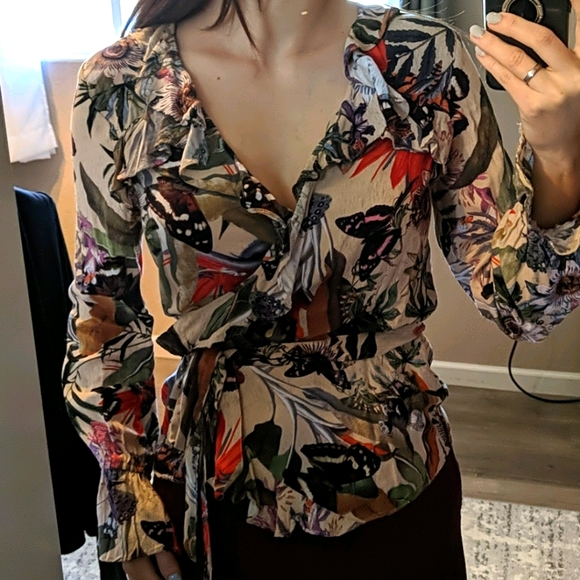 Exotic Print Wrap Shirt - Picture 1 of 3